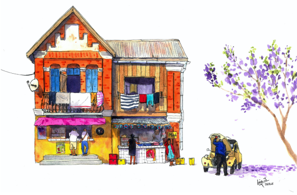 Maison et jacaranda